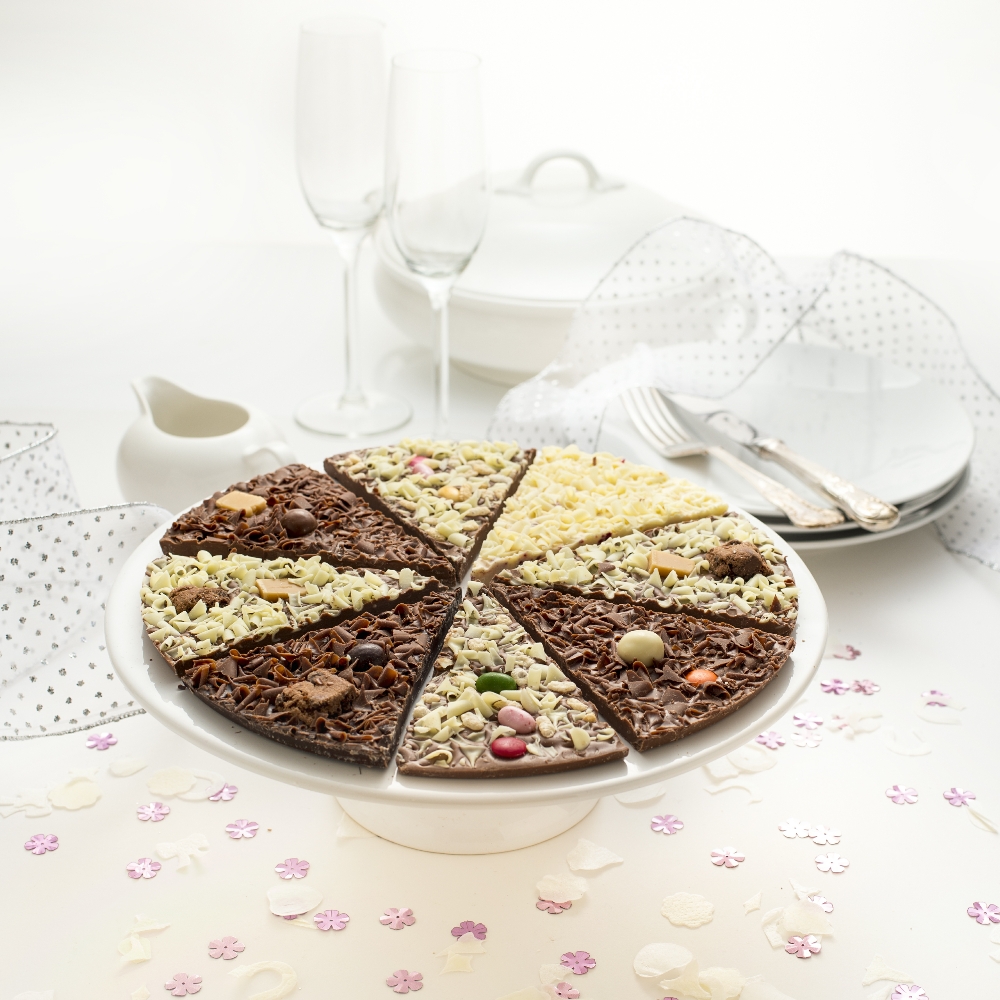 Delicious Dilemma Chocolate Pizza looks great on a Wedding Table.
